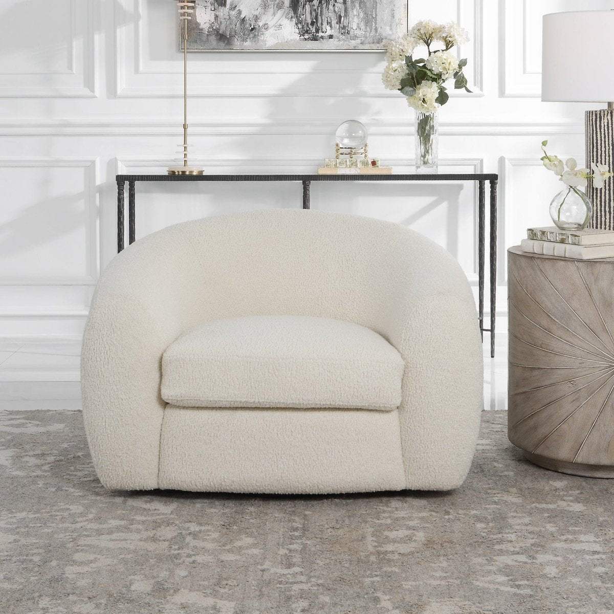 Capra Art Deco White Swivel Chair - Uttermost - Swivel Chairs by Modest Hut