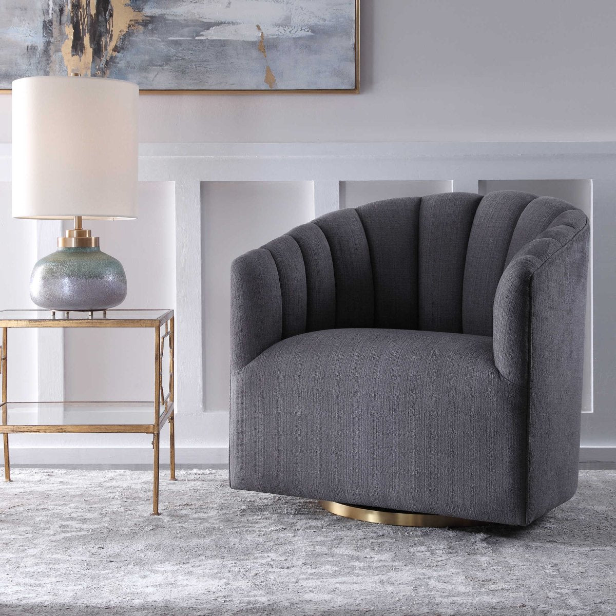 Colbert Charcoal Swivel Chair - Uttermost - Swivel Chairs by Modest Hut