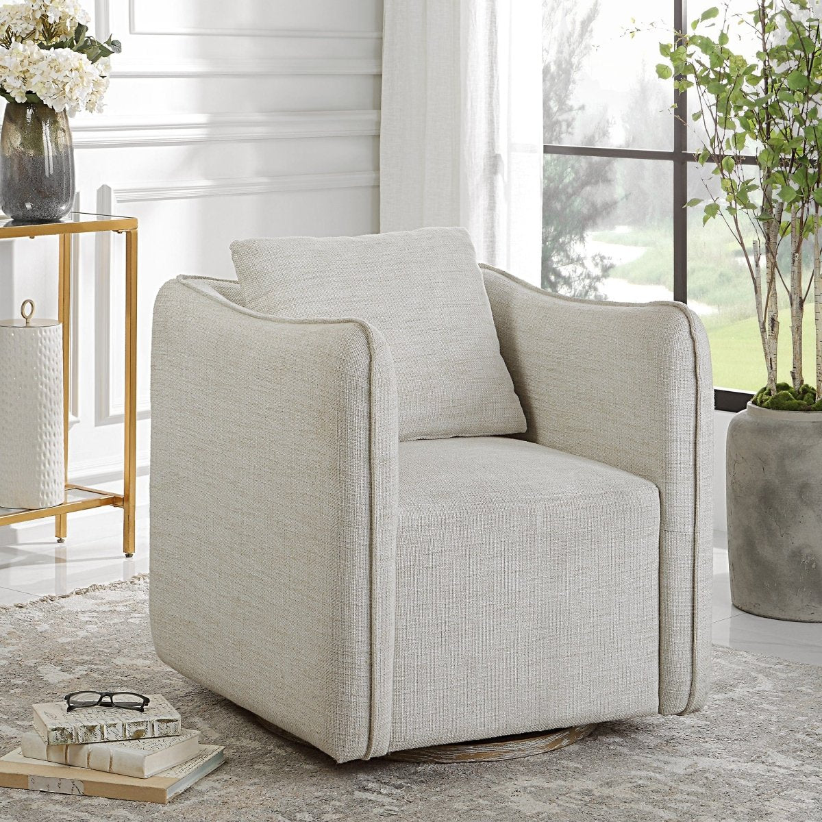 Corben White Swivel Armchair - Uttermost - Swivel Chairs by Modest Hut