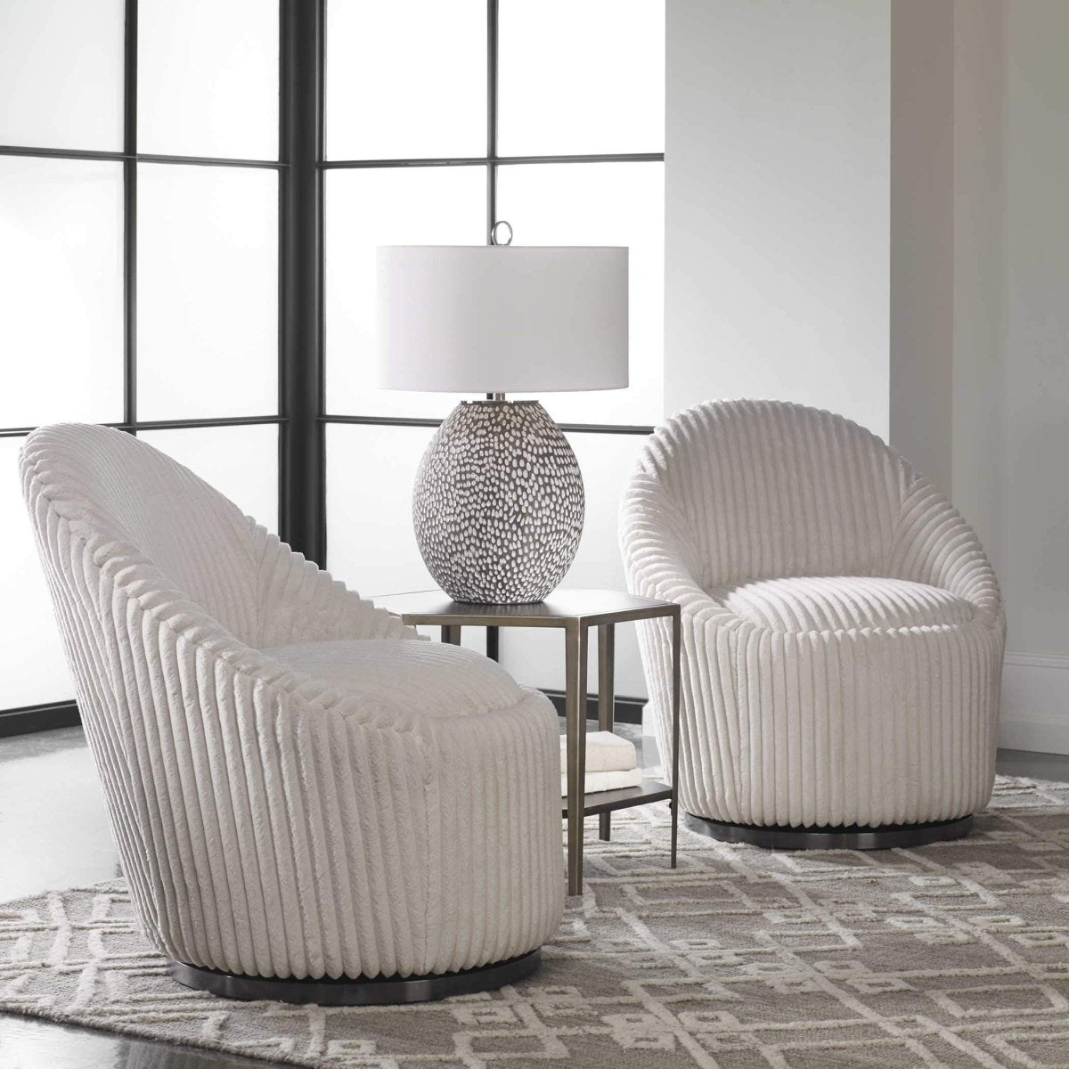 Crue Ivory Swivel Chair - Uttermost - Swivel Chairs by Modest Hut