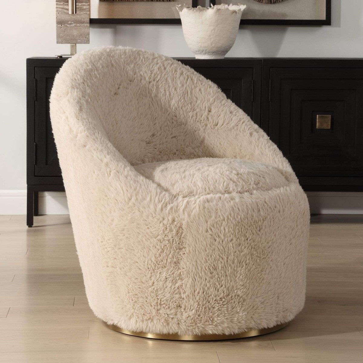 Crue Sheepskin Swivel Chair - Uttermost - Swivel Chairs by Modest Hut