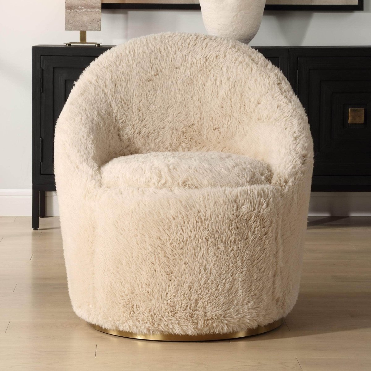 Crue Sheepskin Swivel Chair - Uttermost - Swivel Chairs by Modest Hut