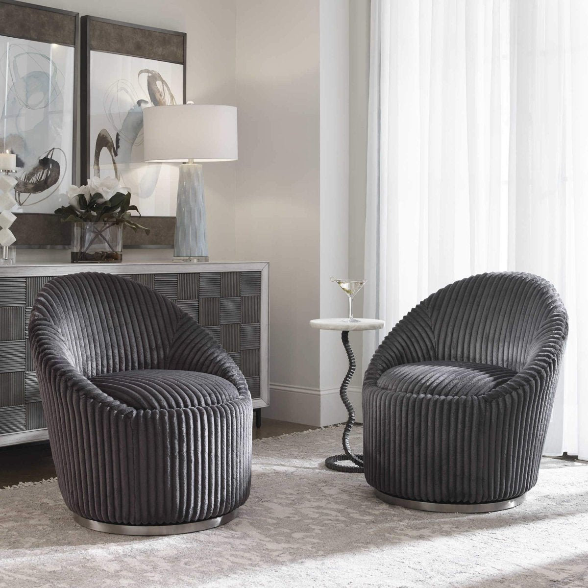 Gunmetal Crue Swivel Chair - Uttermost - Swivel Chairs by Modest Hut