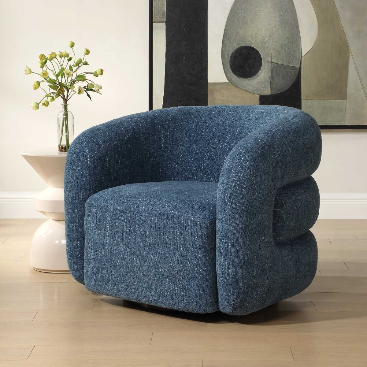 Junie Blue Swivel Barrel Chair - Uttermost - Swivel Chairs by Modest Hut
