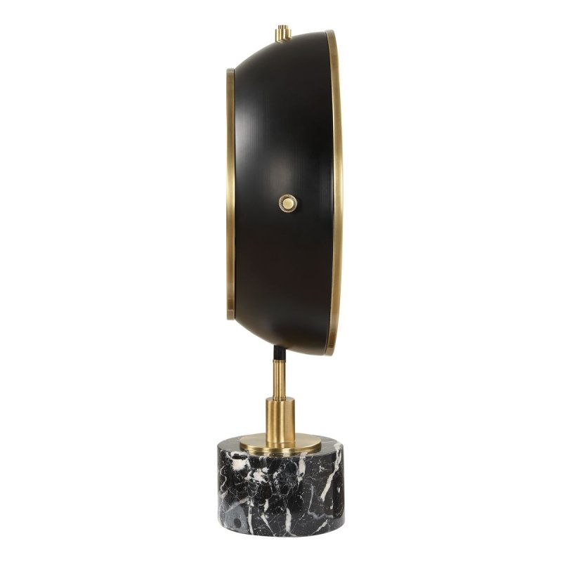 Side profile of the Velar Brass and Black Marble Table Clock by Uttermost