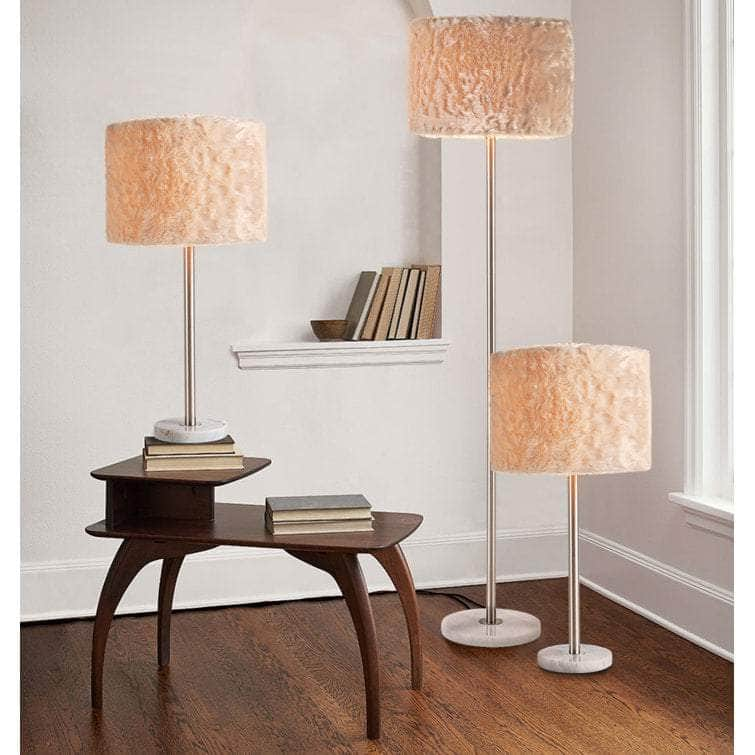 Luxury Marble 61"H Floor - 27"H Table Lamp (Set of 3) w/ Faux Fur Shade w/ LED Bulb - Lamps Factory - Table Lamps by Modest Hut