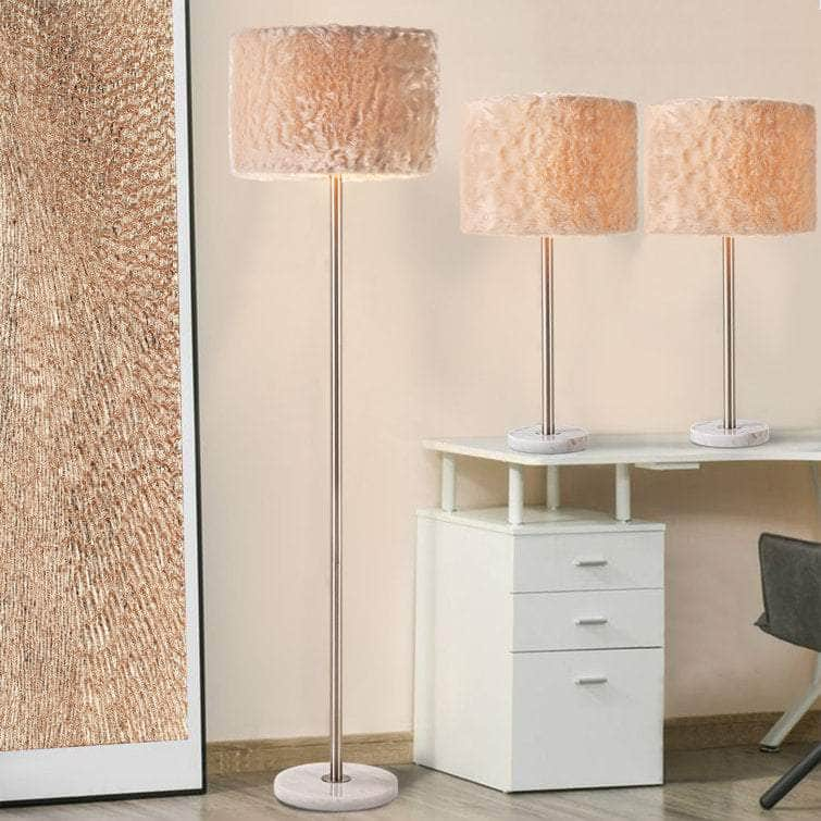 Luxury Marble 61"H Floor - 27"H Table Lamp (Set of 3) w/ Faux Fur Shade w/ LED Bulb - Lamps Factory - Table Lamps by Modest Hut