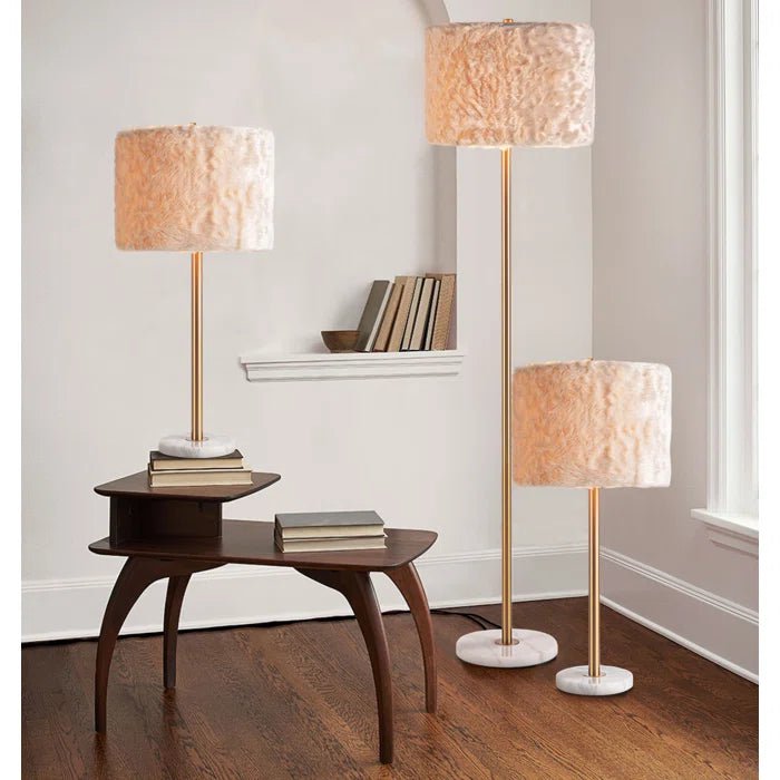 Luxury Marble 61"H Floor - 27"H Table Lamp (Set of 3) w/ Faux Fur Shade w/ LED Bulb - Lamps Factory - Table Lamps by Modest Hut