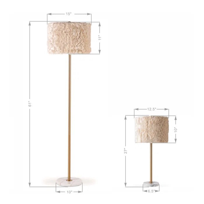 Luxury Marble 61"H Floor - 27"H Table Lamp (Set of 3) w/ Faux Fur Shade w/ LED Bulb - Lamps Factory - Table Lamps by Modest Hut