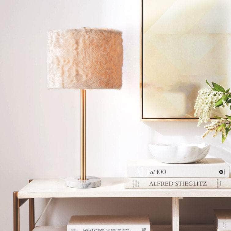 Maudestine 27"H Luxury Marble Table Lamp w/ Faux Fur Shade w/ LED Bulb - Lamps Factory - Table Lamps by Modest Hut