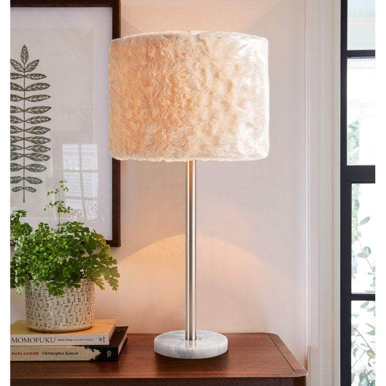 Maudestine 27"H Luxury Marble Table Lamp w/ Faux Fur Shade w/ LED Bulb - Lamps Factory - Table Lamps by Modest Hut