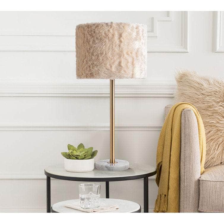 Maudestine 27"H Luxury Marble Table Lamp w/ Faux Fur Shade w/ LED Bulb - Lamps Factory - Table Lamps by Modest Hut