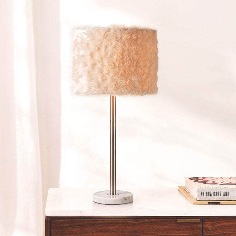 Maudestine 27"H Luxury Marble Table Lamp w/ Faux Fur Shade w/ LED Bulb - Lamps Factory - Table Lamps by Modest Hut