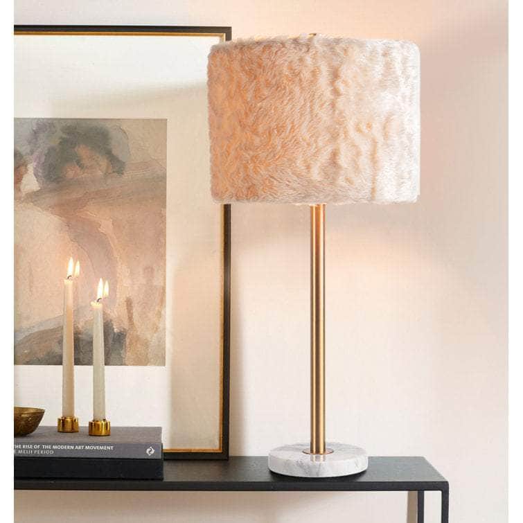 Maudestine 27"H Luxury Marble Table Lamp w/ Faux Fur Shade w/ LED Bulb - Lamps Factory - Table Lamps by Modest Hut