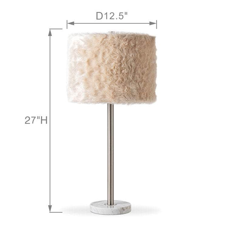 Maudestine 27"H Luxury Marble Table Lamp w/ Faux Fur Shade w/ LED Bulb - Lamps Factory - Table Lamps by Modest Hut