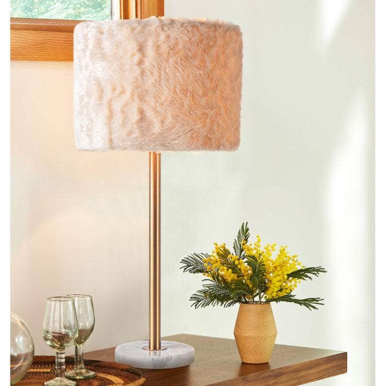 Maudestine 27"H Luxury Marble Table Lamp w/ Faux Fur Shade w/ LED Bulb - Lamps Factory - Table Lamps by Modest Hut