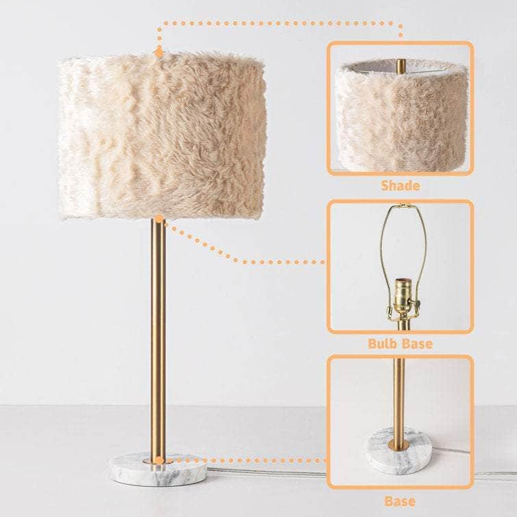 Maudestine 27"H Luxury Marble Table Lamp w/ Faux Fur Shade w/ LED Bulb - Lamps Factory - Table Lamps by Modest Hut