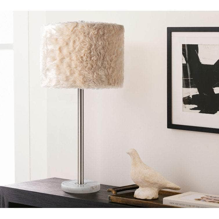 Maudestine 27"H Luxury Marble Table Lamp w/ Faux Fur Shade w/ LED Bulb - Lamps Factory - Table Lamps by Modest Hut