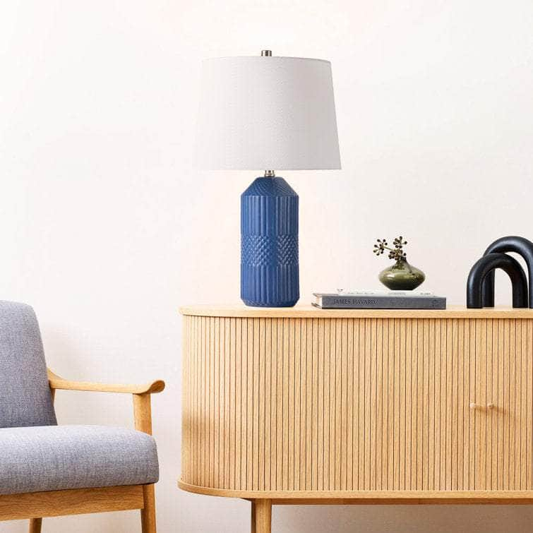 Woodlynne 24.5"H Modern Geometric Ceramic Table Lamp w/ LED Bulb for Urban Living Room Bedroom - Lamps Factory - Table Lamps by Modest Hut