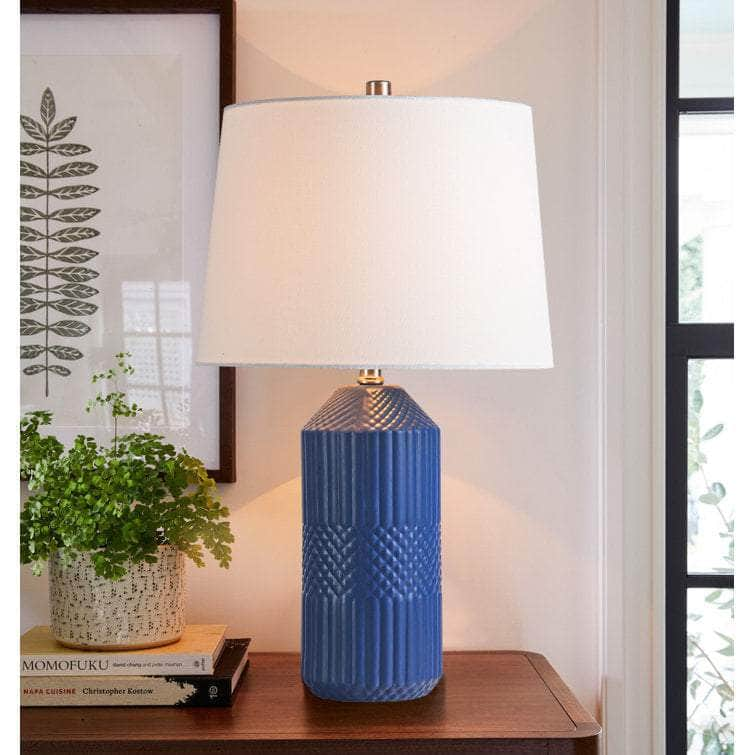 Woodlynne 24.5"H Modern Geometric Ceramic Table Lamp w/ LED Bulb for Urban Living Room Bedroom - Lamps Factory - Table Lamps by Modest Hut