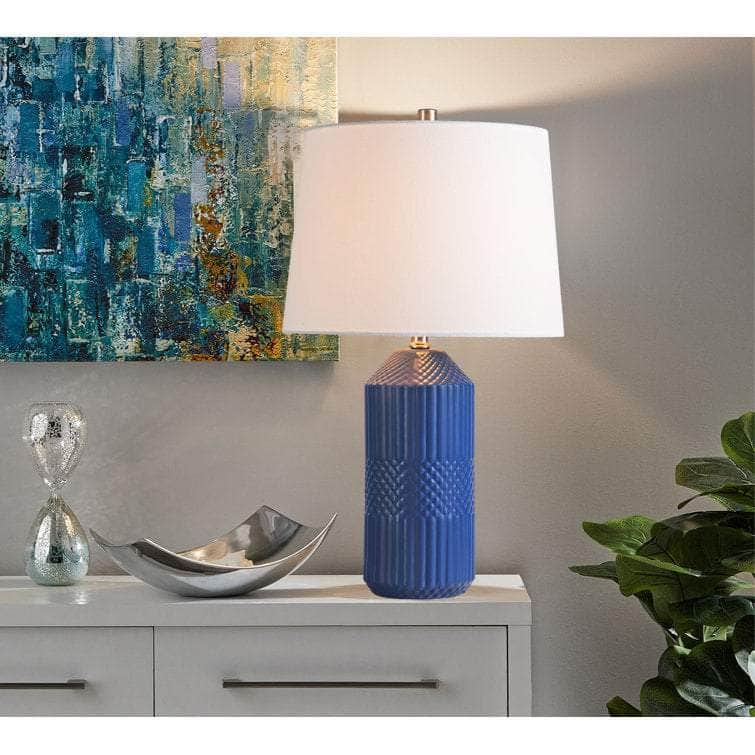 Woodlynne 24.5"H Modern Geometric Ceramic Table Lamp w/ LED Bulb for Urban Living Room Bedroom - Lamps Factory - Table Lamps by Modest Hut