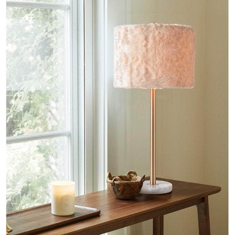 Maudestine 27"H Luxury Marble Table Lamp w/ Faux Fur Shade w/ LED Bulb Uttermost