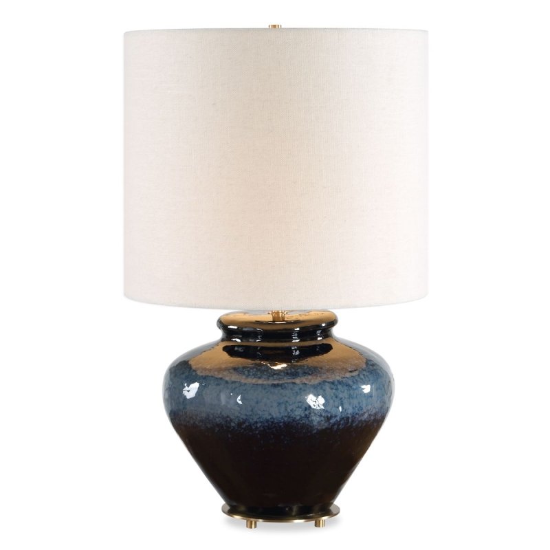 Alternate angle of the Andrus Multitone Blue Ceramic Table Lamp by Uttermost