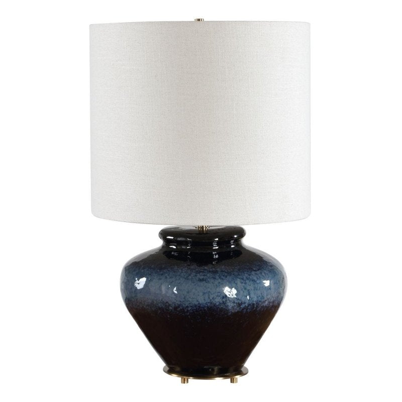 Andrus Multitone Blue Ceramic Table Lamp by Uttermost on a white background