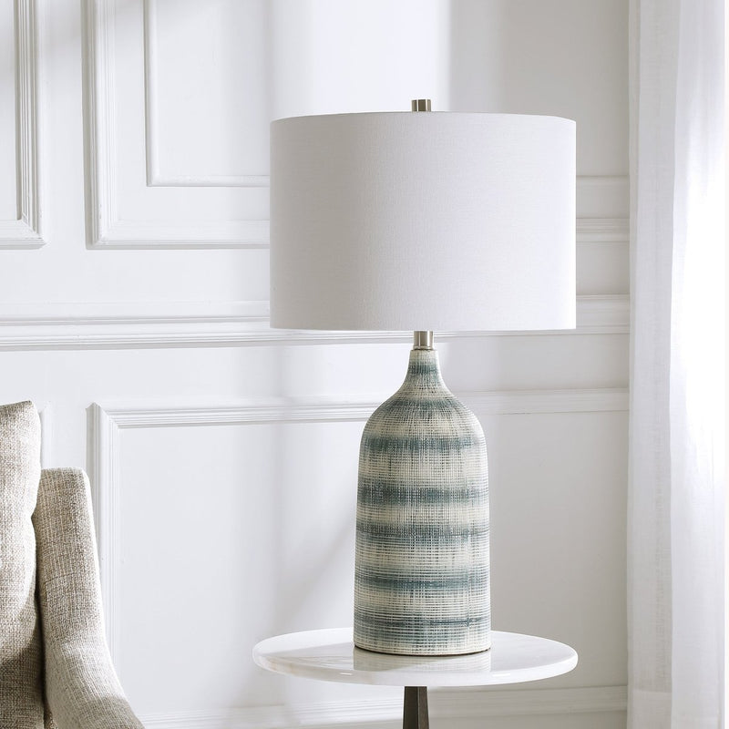 Blue and White Striped Ceramic Table Lamp - Uttermost - Table Lamps by Modest Hut