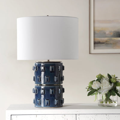Blue Ceramic Textured Table Lamp with Brass Base - Uttermost - Table Lamps by Modest Hut