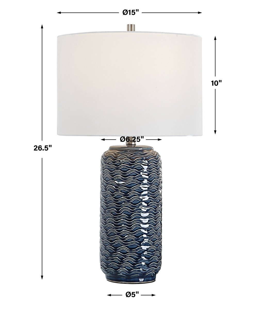 Blue Wavy Texture Ceramic Table Lamp - Uttermost - Table Lamps by Modest Hut