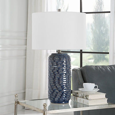 Blue Wavy Texture Ceramic Table Lamp - Uttermost - Table Lamps by Modest Hut
