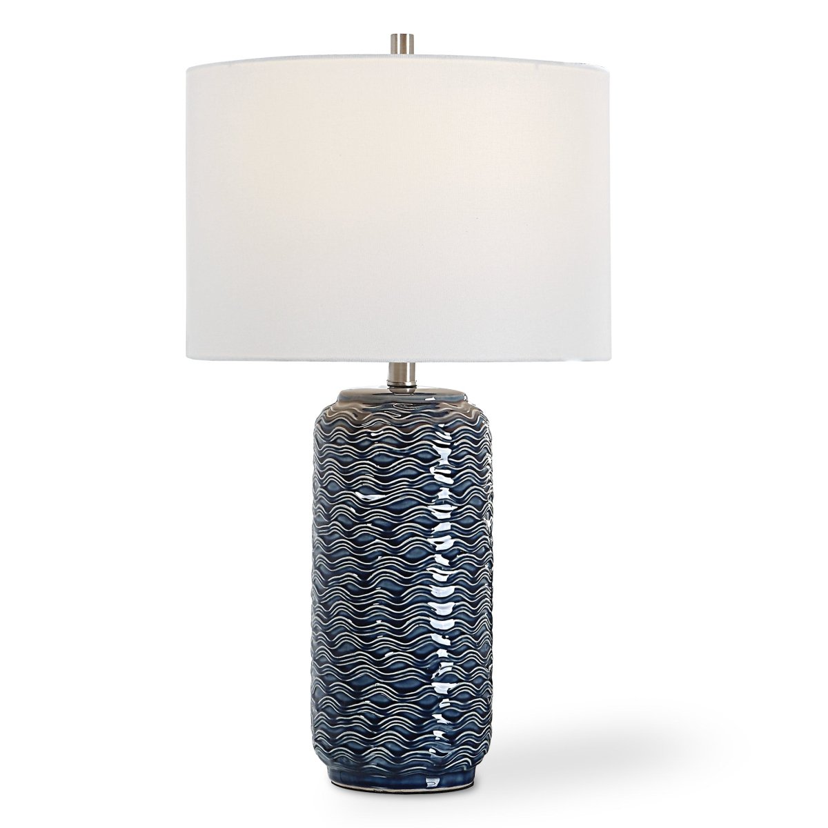 Blue Wavy Texture Ceramic Table Lamp - Uttermost - Table Lamps by Modest Hut
