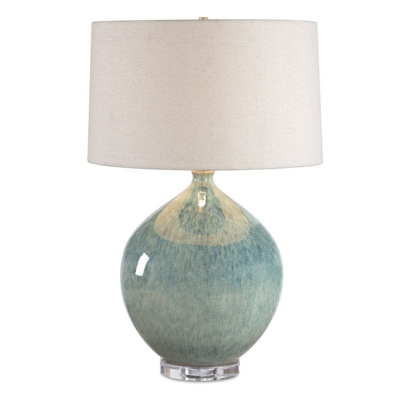 Callista Teal Blue Ceramic Table Lamp by Uttermost on a white background