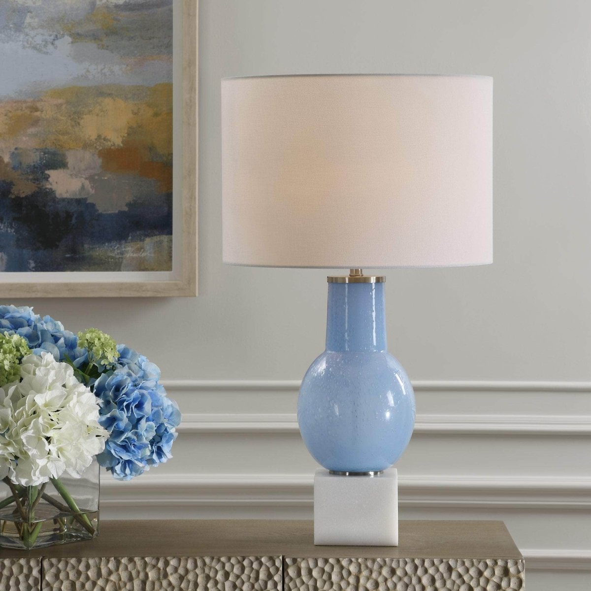 Clear Sky Blue Glass Table Lamp - Uttermost - Table Lamps by Modest Hut