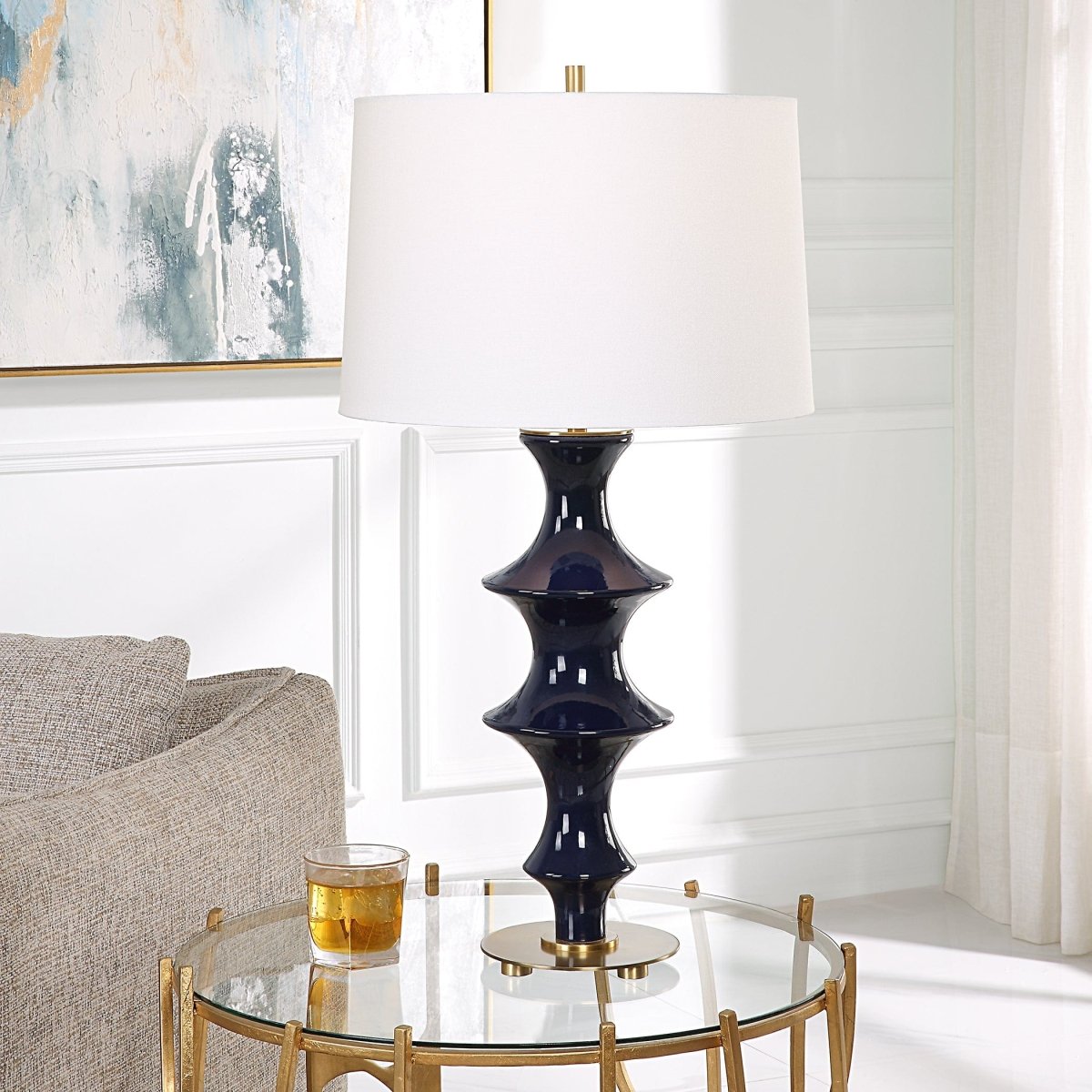 Coil Sculpted Blue Table Lamp - Uttermost - Table Lamps by Modest Hut