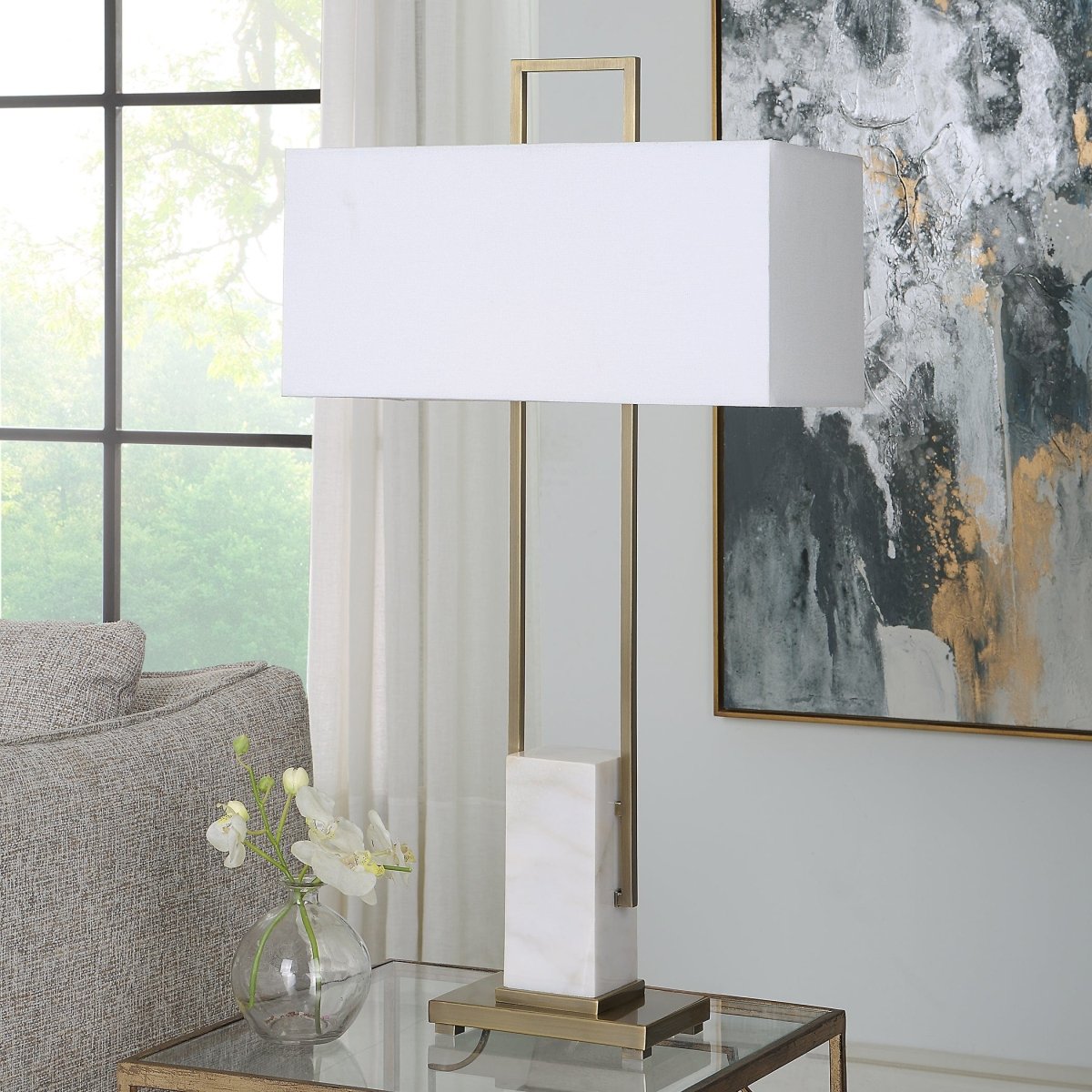 Column White Marble Table Lamp - Uttermost - Table Lamps by Modest Hut