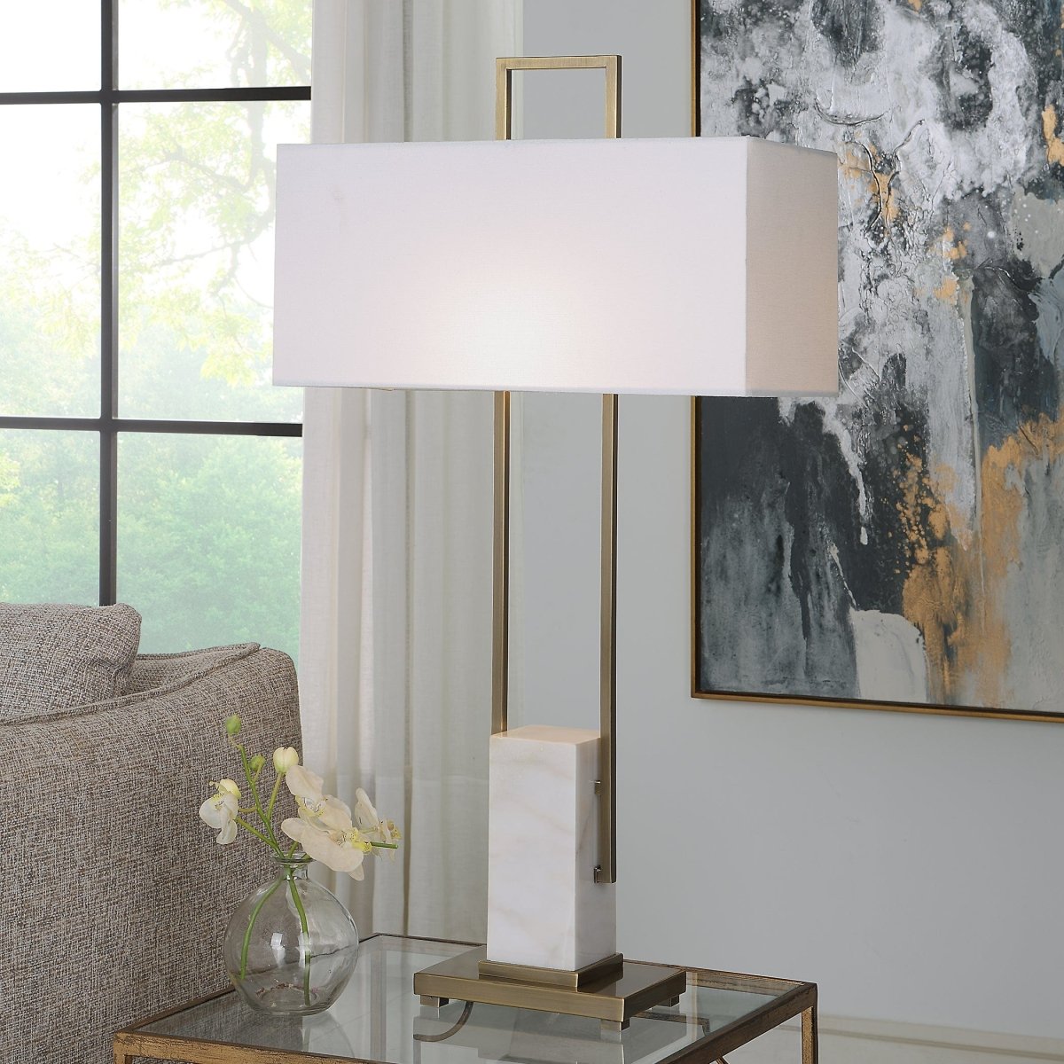 Column White Marble Table Lamp - Uttermost - Table Lamps by Modest Hut