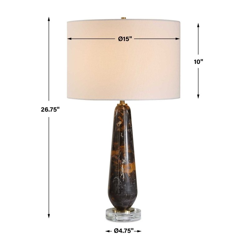 Dames Dark Marble Table Lamp by Uttermost dimensions diagram