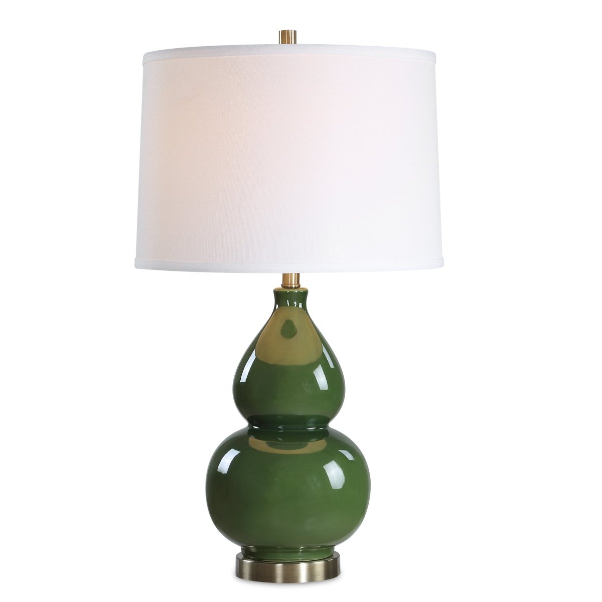 Dark Green Glazed Gourd Table Lamp with Brass Accents - Uttermost - Table Lamps by Modest Hut