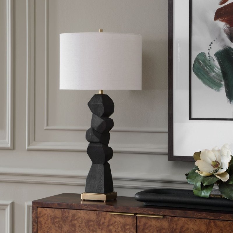 Side profile of the Demelo Deep Walnut Stacked Table Lamp by Uttermost