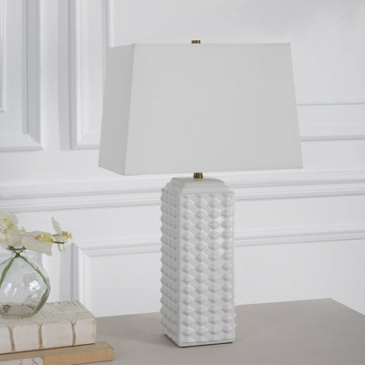 Gloss White Ceramic Diamond Table Lamp - Uttermost - Table Lamps by Modest Hut