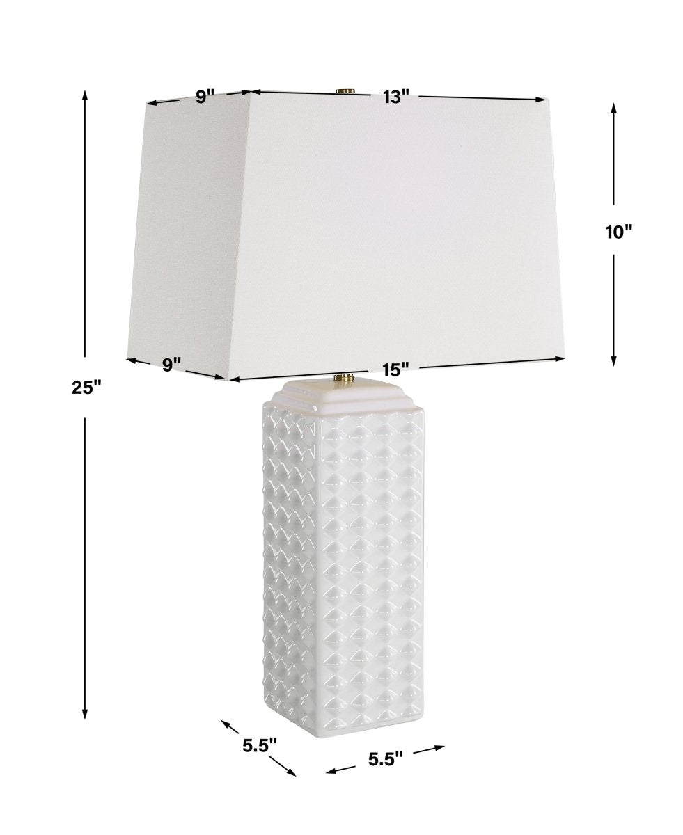 Gloss White Ceramic Diamond Table Lamp - Uttermost - Table Lamps by Modest Hut