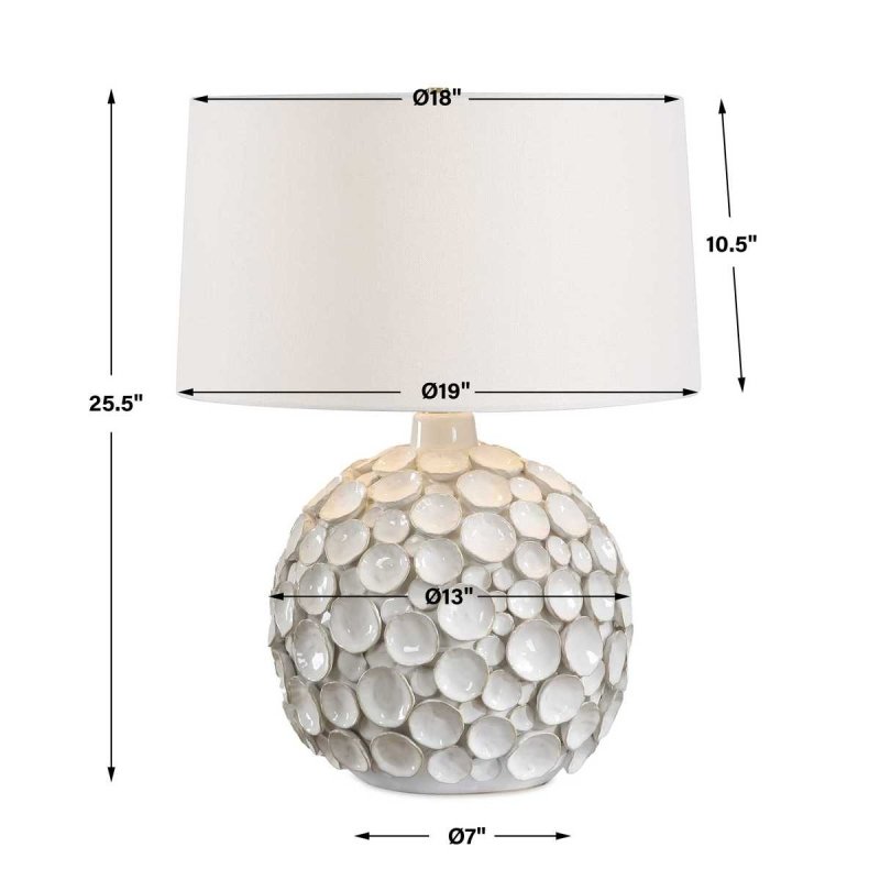 Dimension guide for the Hartley White Petal Ceramic Table Lamp