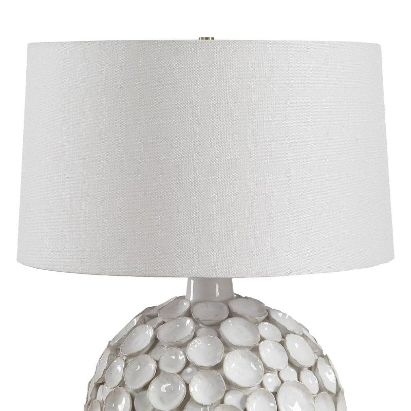 Detail view of layered ceramic petals on the Hartley White Petal Ceramic Table Lamp