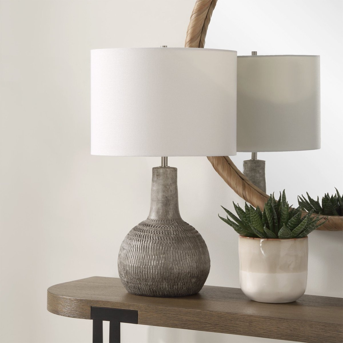 Heavily Textured Gourd Shaped Ceramic Table Lamp - Uttermost - Table Lamps by Modest Hut