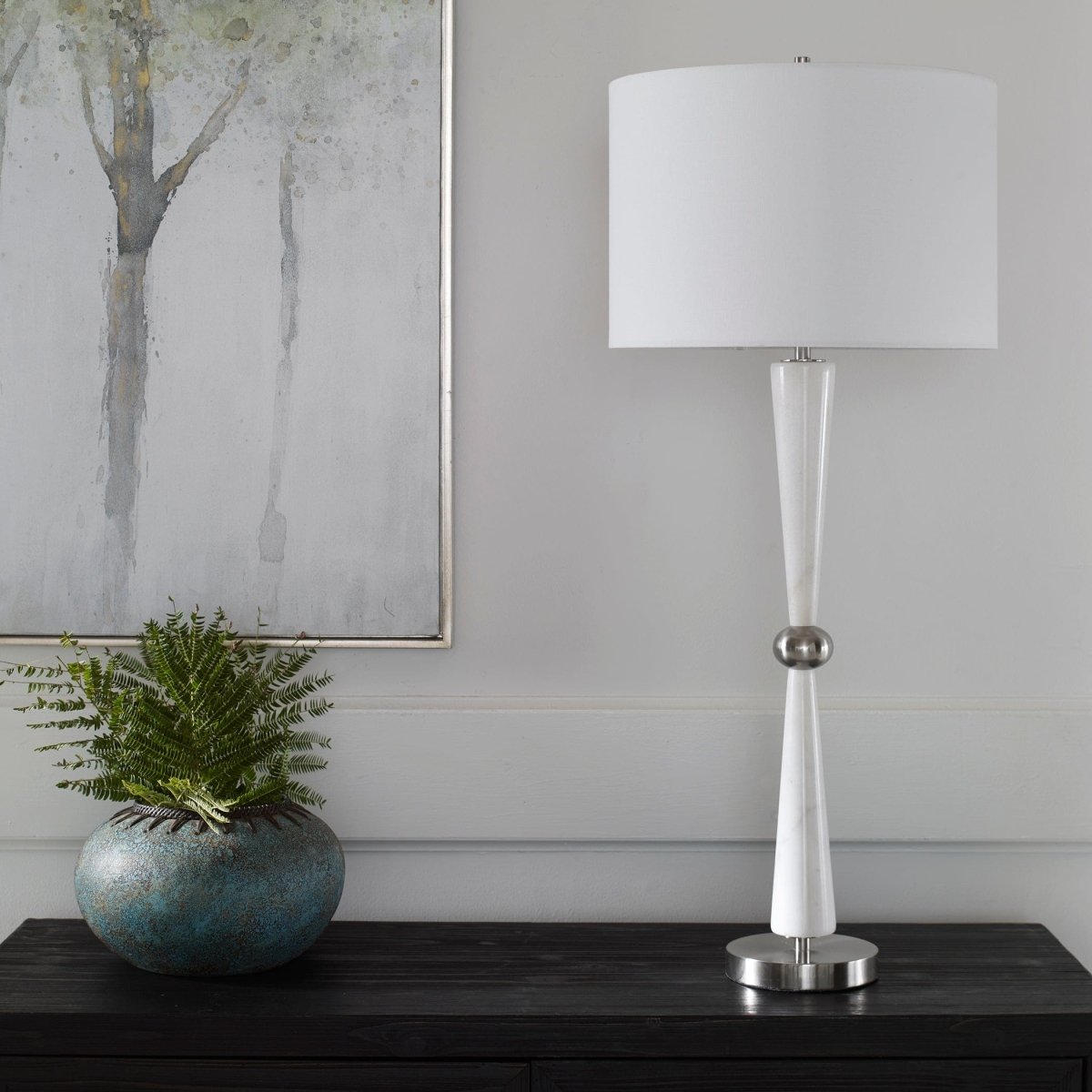 Hourglass White Table Lamp - Uttermost - Table Lamps by Modest Hut