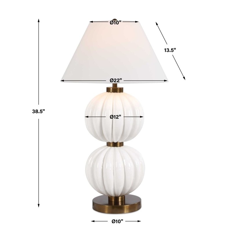 Irena White Sphere Table Lamp by Uttermost dimensions diagram