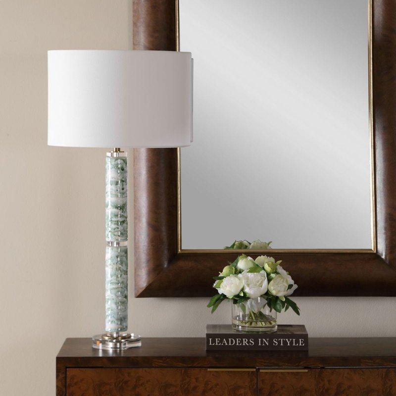 Alternate angle of the Jameis Blue Green Marbled Ceramic Table Lamp by Uttermost