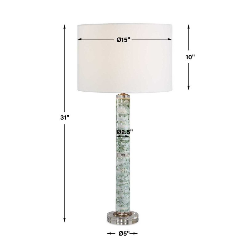Dimension guide for the Jameis Blue Green Marbled Ceramic Table Lamp